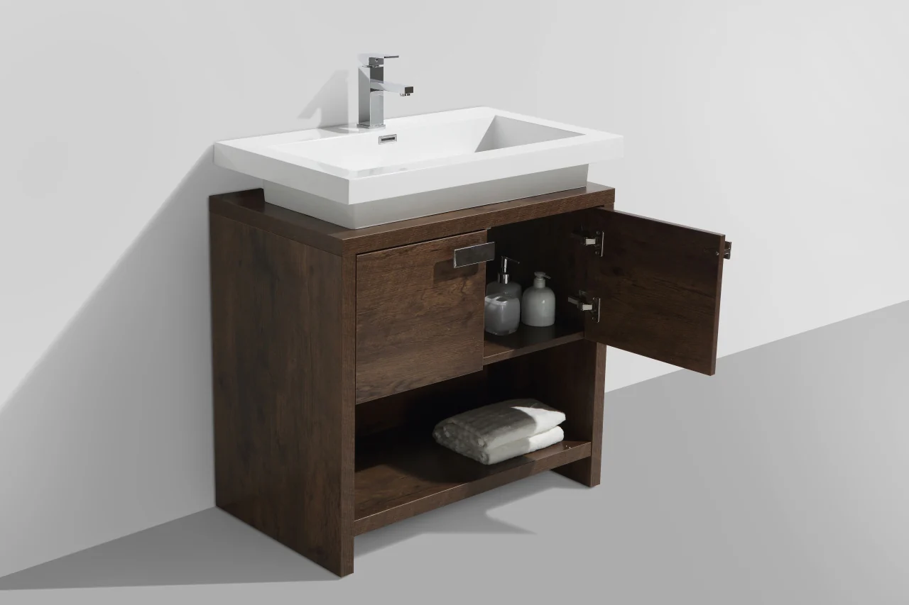 Levi 32″ Inch Rose Wood Modern Bathroom Vanity W/ Cubby Hole - Image 4