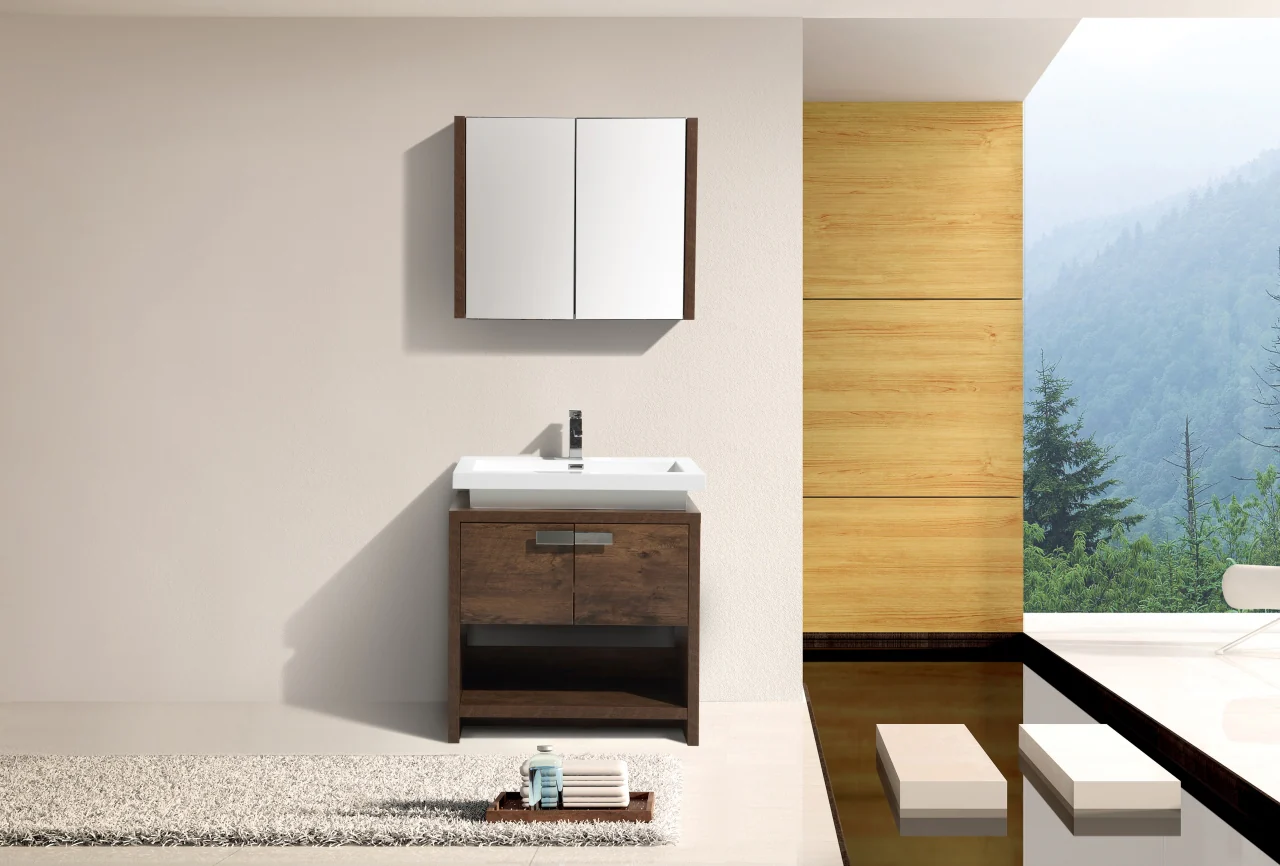 Levi 32″ Inch Rose Wood Modern Bathroom Vanity W/ Cubby Hole - Image 5