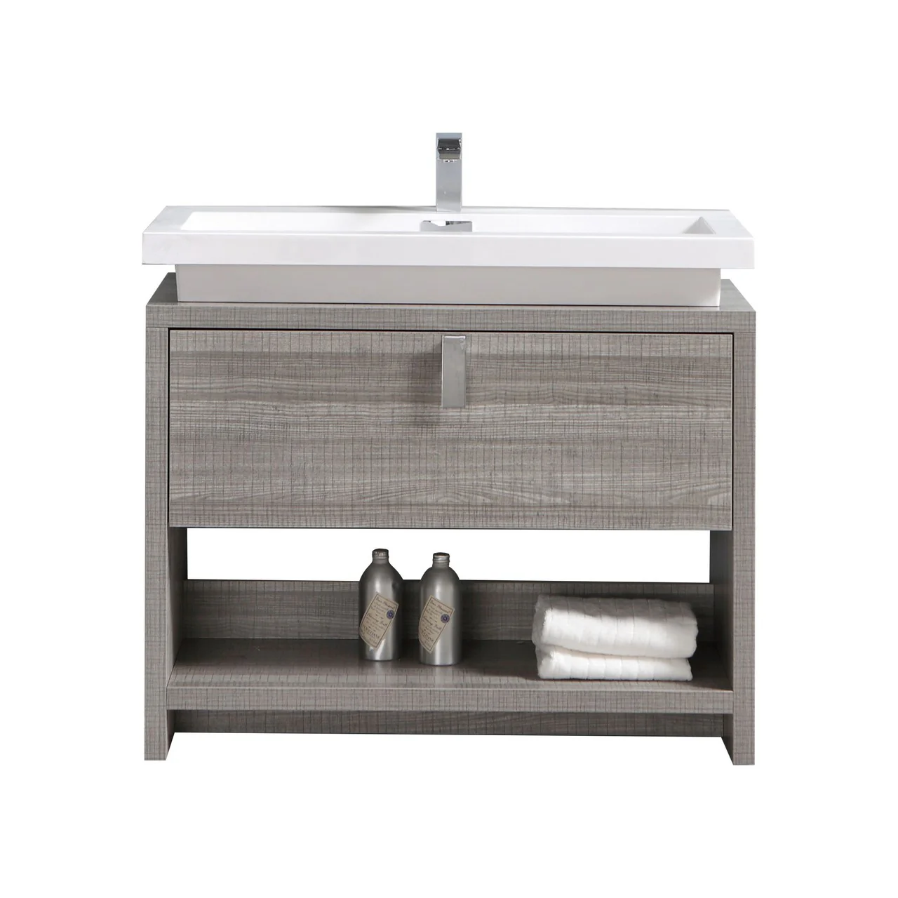 Levi 40″ Inch Ash Gray Modern Bathroom Vanity W/ Cubby Hole - Image 3
