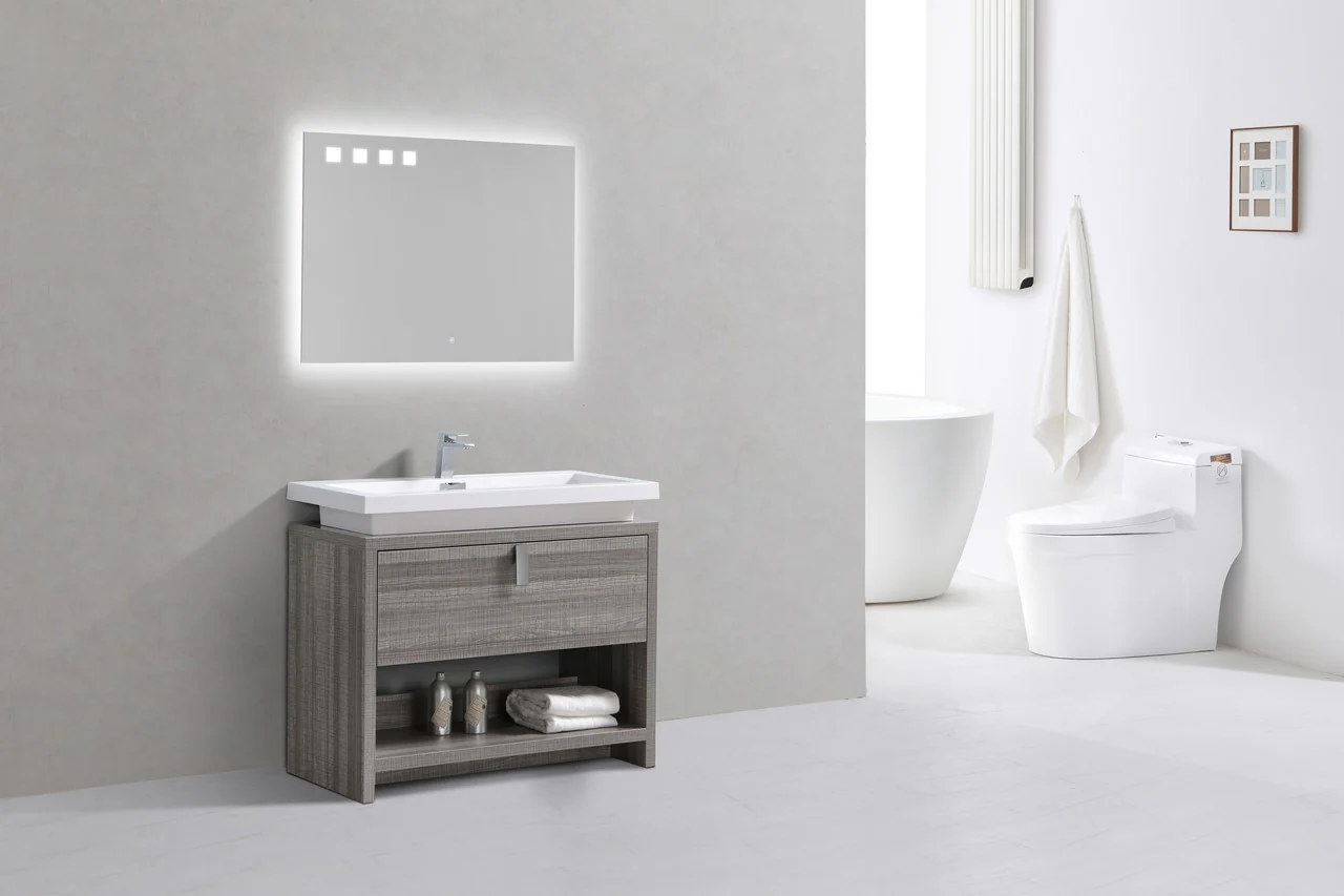 Levi 40″ Inch Ash Gray Modern Bathroom Vanity W/ Cubby Hole - Image 5
