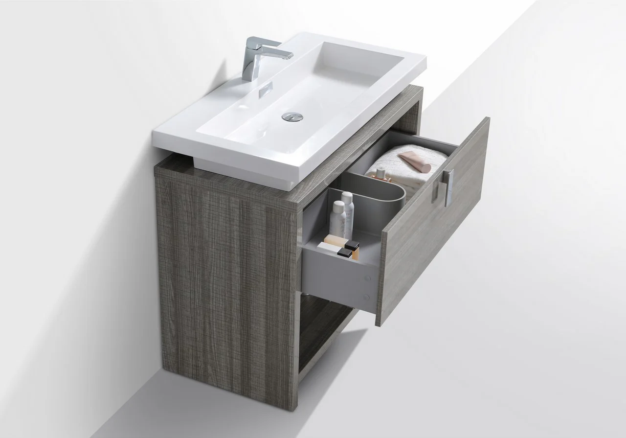 Levi 40″ Inch Ash Gray Modern Bathroom Vanity W/ Cubby Hole - Image 6