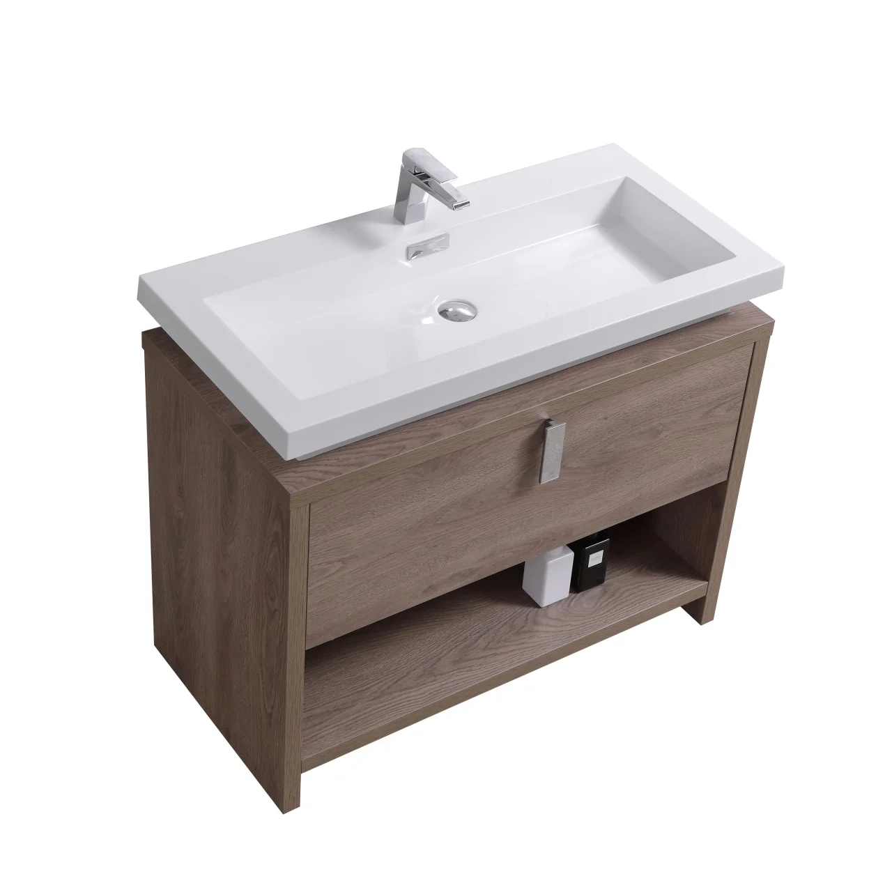 Levi 40″ Inch Butternut Modern Bathroom Vanity W/ Cubby Hole - Image 3