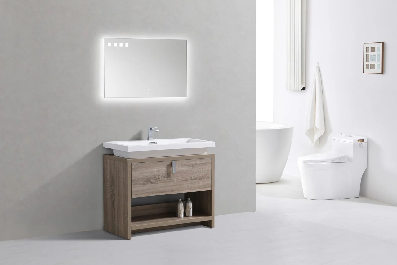 Levi 40″ Inch Havana Oak Modern Bathroom Vanity W/ Cubby Hole - Image 3
