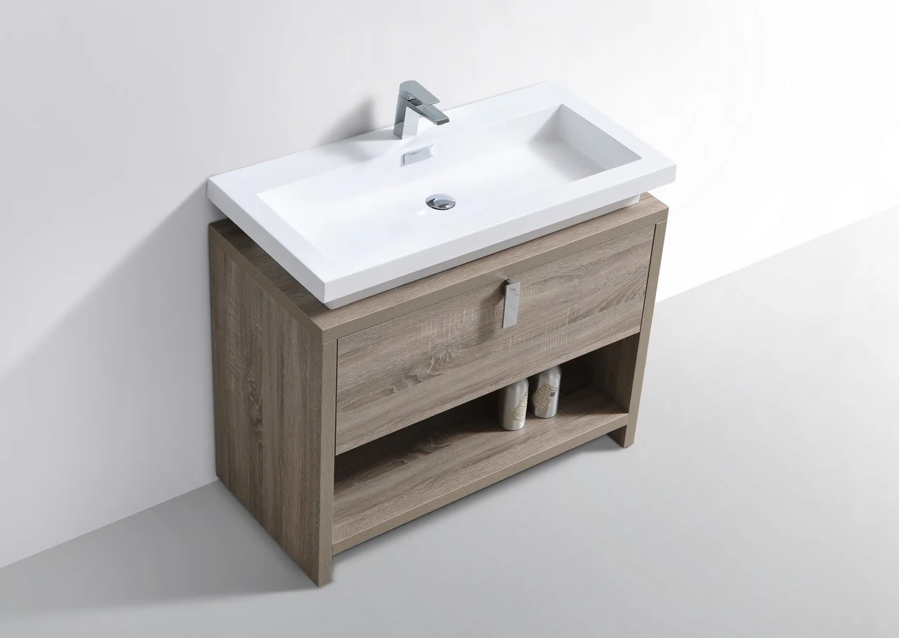 Levi 40″ Inch Havana Oak Modern Bathroom Vanity W/ Cubby Hole - Image 4