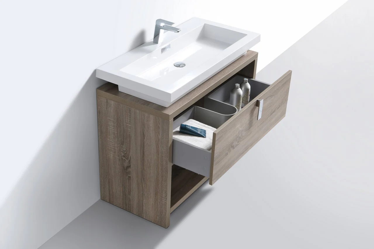 Levi 40″ Inch Havana Oak Modern Bathroom Vanity W/ Cubby Hole - Image 5