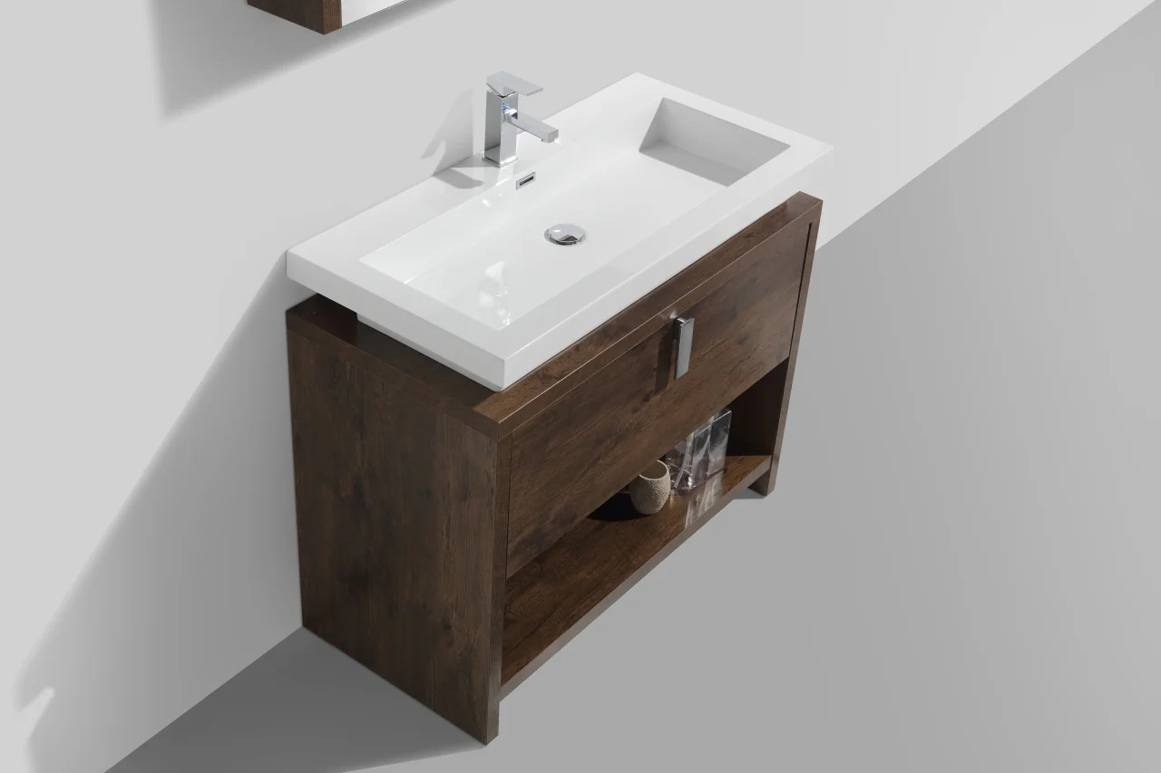 Levi 40″ Inch Rose Wood Modern Bathroom Vanity W/ Cubby Hole - Image 3