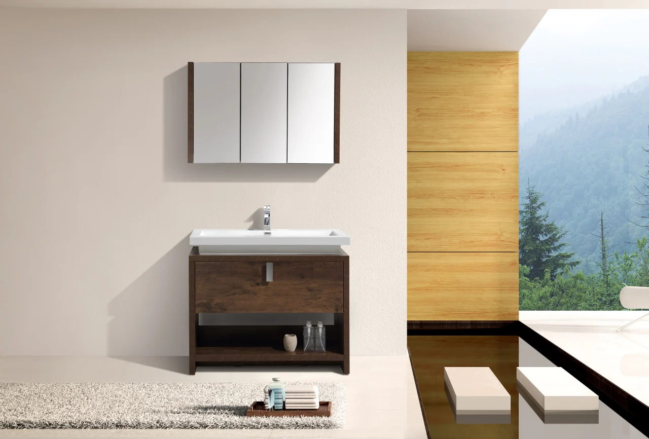 Levi 40″ Inch Rose Wood Modern Bathroom Vanity W/ Cubby Hole - Image 5