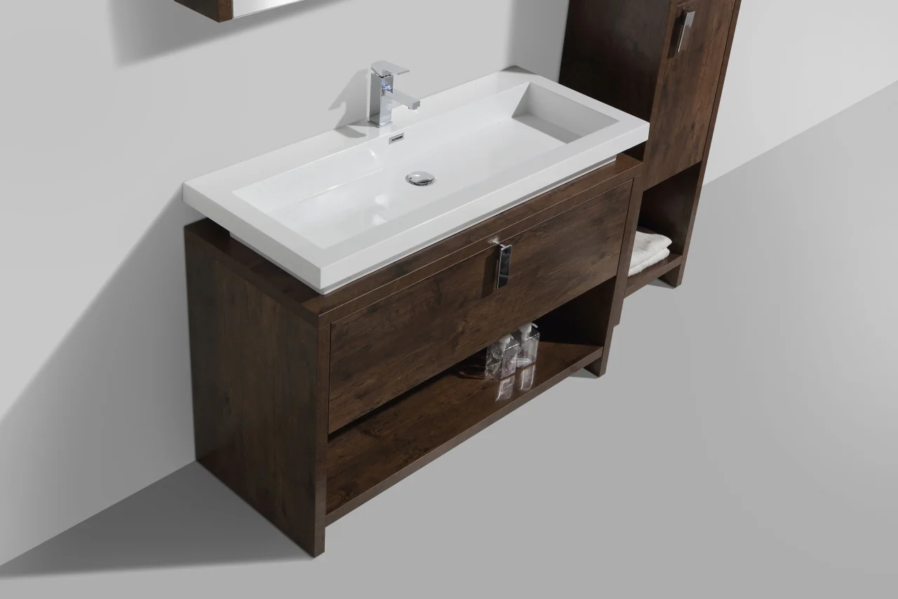 Levi 48″ Inch Rose Wood Modern Bathroom Vanity W/ Cubby Hole - Image 3
