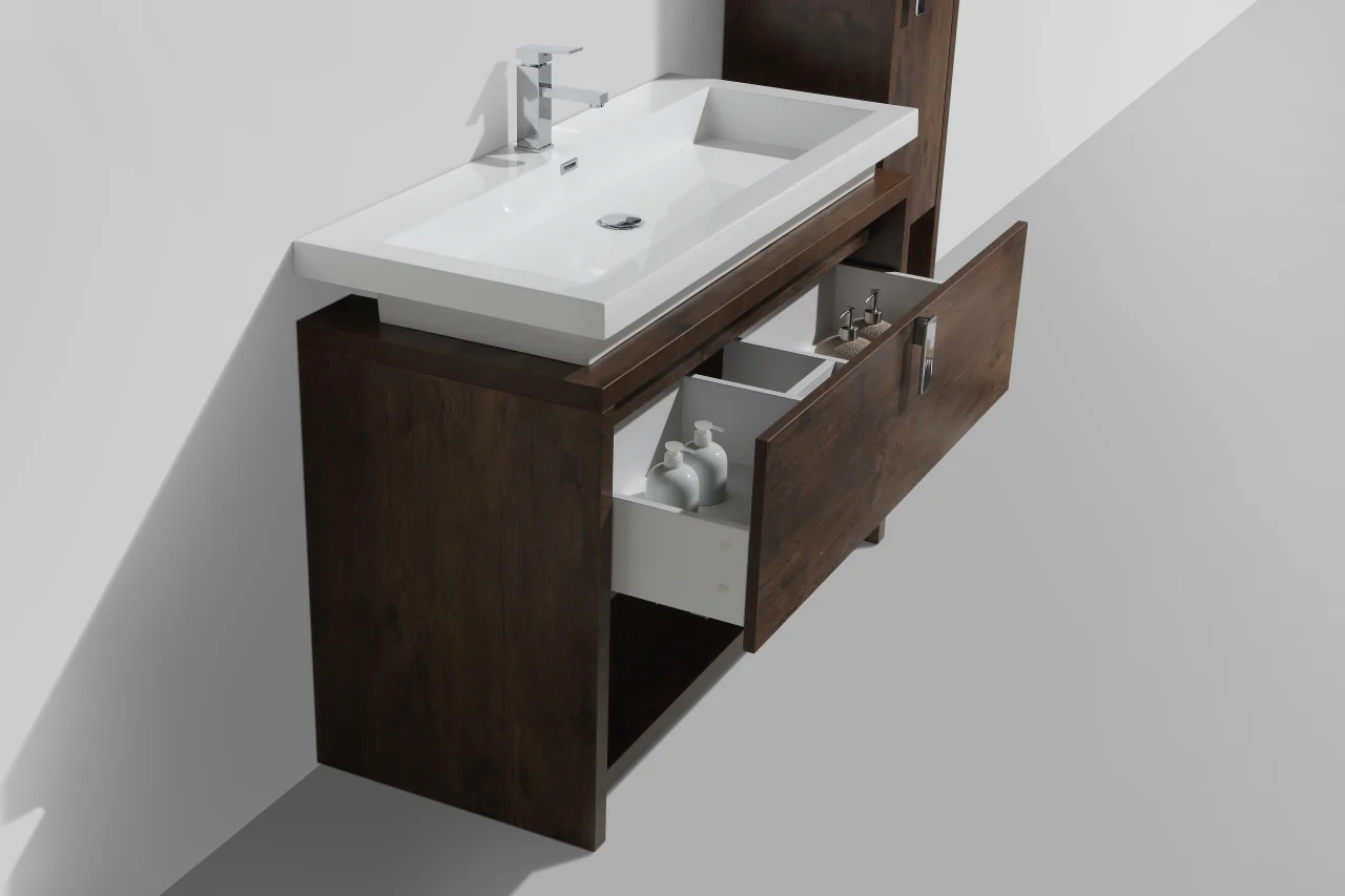 Levi 48″ Inch Rose Wood Modern Bathroom Vanity W/ Cubby Hole - Image 4