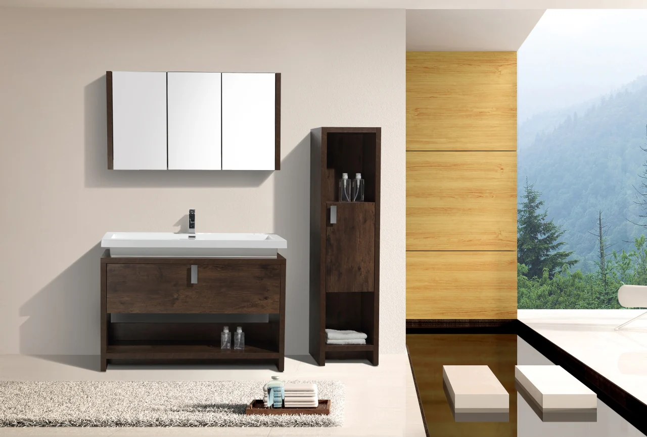Levi 48″ Inch Rose Wood Modern Bathroom Vanity W/ Cubby Hole - Image 5