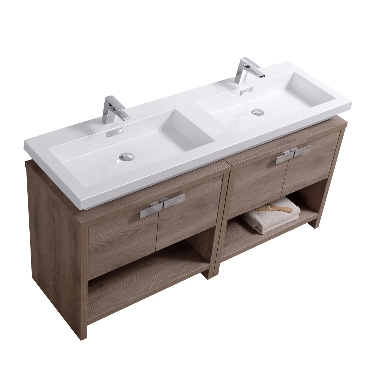 Levi 63″ Inch Butternut Double Sink Modern Bathroom Vanity W/ Cubby Hole - Image 3