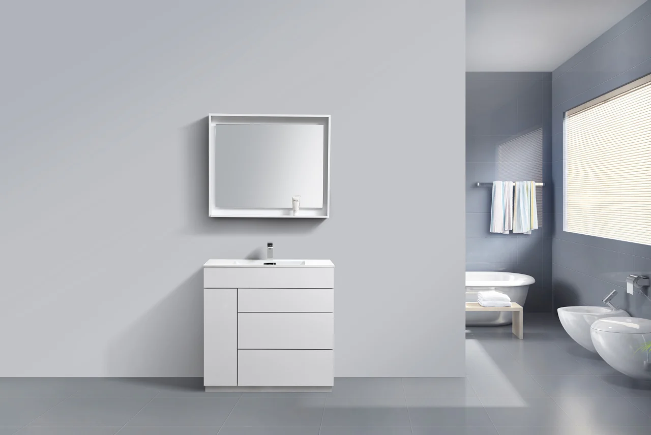 Milano 36″ Inch Gloss White Floor Mount Modern Bathroom Vanity - Image 3