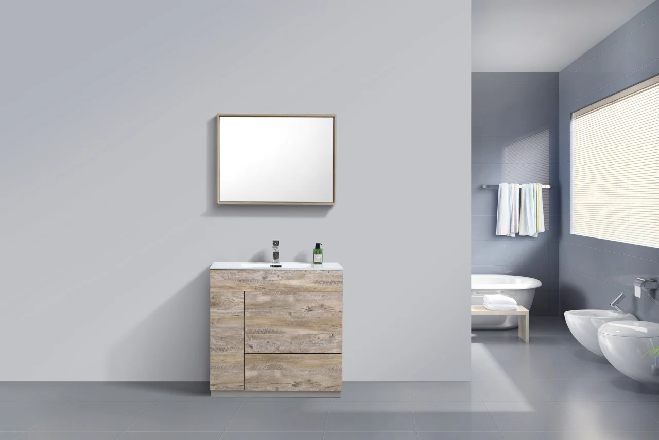 Milano 36″ Inch Nature Wood Floor Mount Modern Bathroom Vanity - Image 3