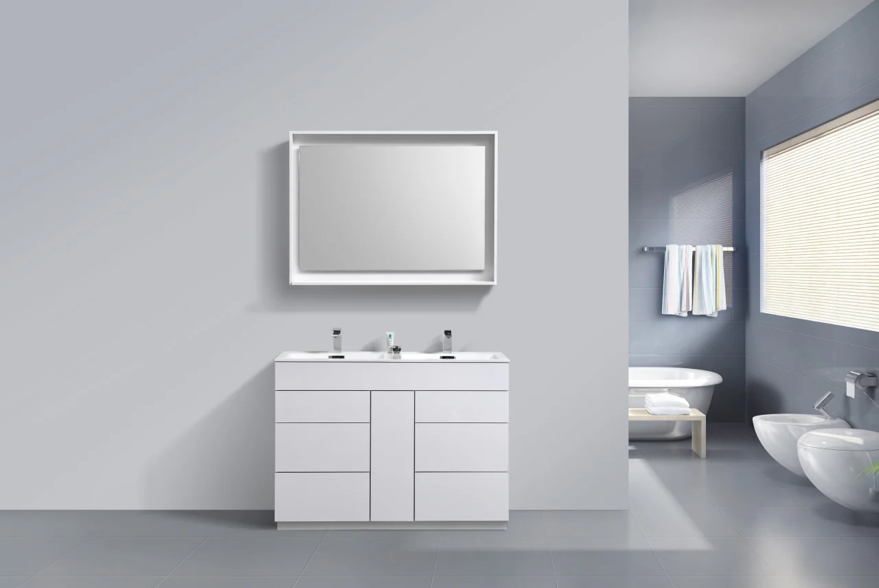 Milano 48″ Inch Double Sink High Gloss White Floor Mount Modern Bathroom Vanity - Image 3