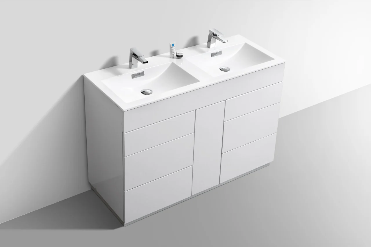 Milano 48″ Inch Double Sink High Gloss White Floor Mount Modern Bathroom Vanity - Image 4