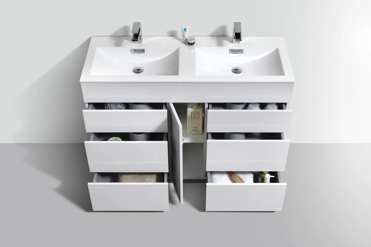 Milano 48″ Inch Double Sink High Gloss White Floor Mount Modern Bathroom Vanity - Image 5