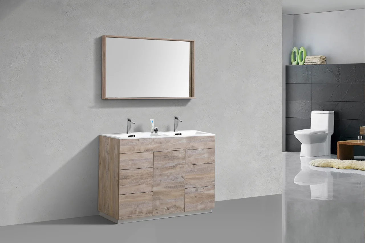 Milano 48″ Inch Double Sink Nature Wood Floor Mount Modern Bathroom Vanity - Image 5