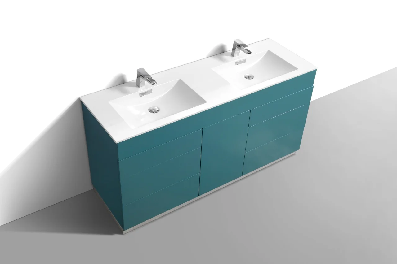 Milano 48″ Inch Double Sink Teal Green Floor Mount Modern Bathroom Vanity - Image 4