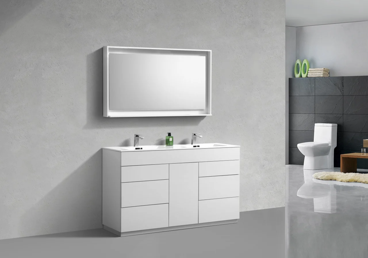 Milano 60″ Inch Double Sink High Gloss White Floor Mount Modern Bathroom Vanity - Image 4