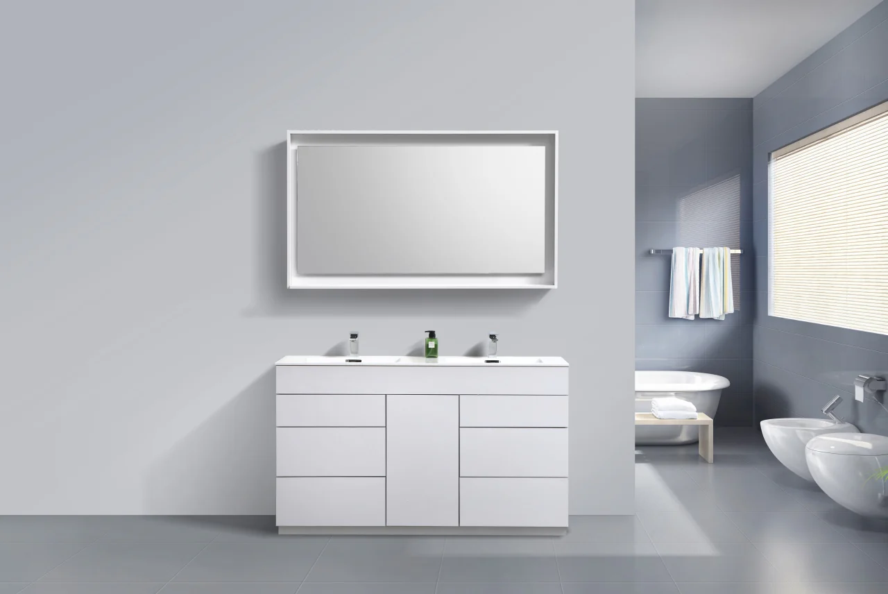 Milano 60″ Inch Double Sink High Gloss White Floor Mount Modern Bathroom Vanity - Image 5