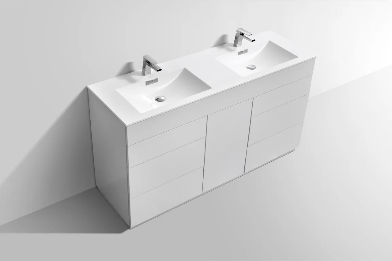 Milano 60″ Inch Double Sink High Gloss White Floor Mount Modern Bathroom Vanity - Image 7
