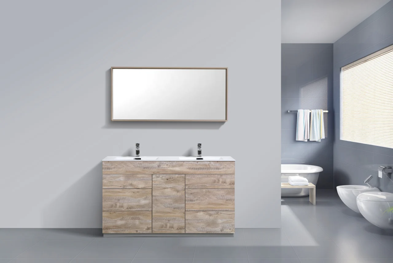 Milano 60″ Inch Double Sink Nature Wood Floor Mount Modern Bathroom Vanity - Image 3