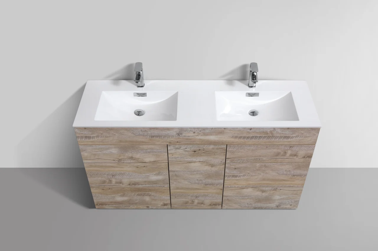 Milano 60″ Inch Double Sink Nature Wood Floor Mount Modern Bathroom Vanity - Image 4