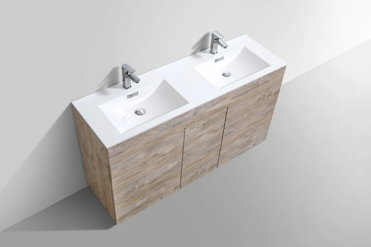 Milano 60″ Inch Double Sink Nature Wood Floor Mount Modern Bathroom Vanity - Image 5