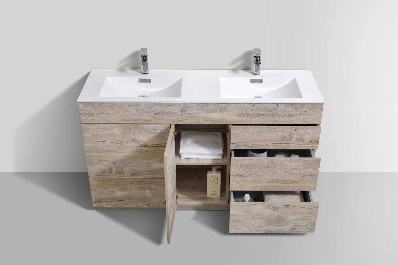 Milano 60″ Inch Double Sink Nature Wood Floor Mount Modern Bathroom Vanity - Image 6