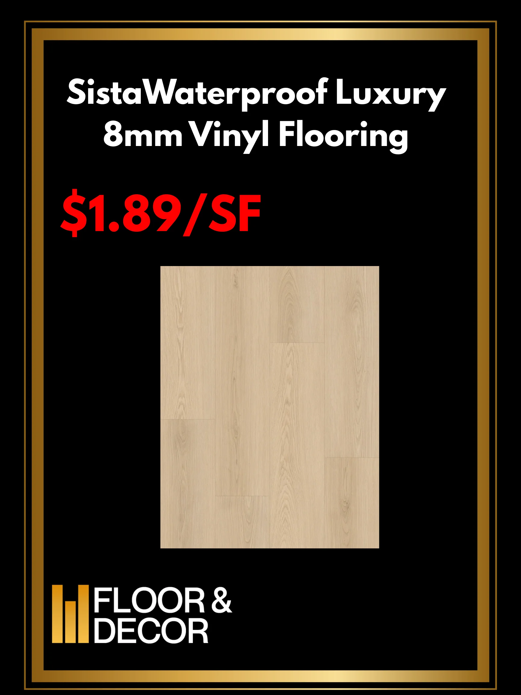 Sista Waterproof Luxury 8mm Vinyl Flooring @1.89/sf