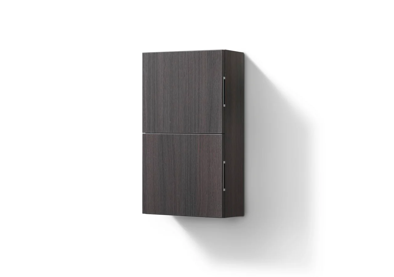 Small Bathroom Gray Oak Linen Side Cabinet w/ 2 Storage Areas - Image 2