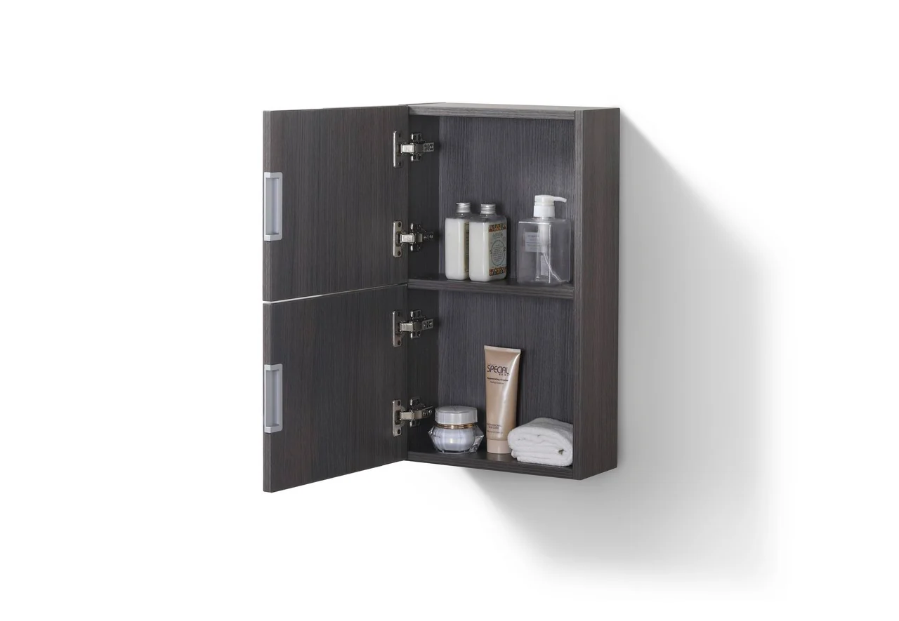 Small Bathroom Gray Oak Linen Side Cabinet w/ 2 Storage Areas - Image 3