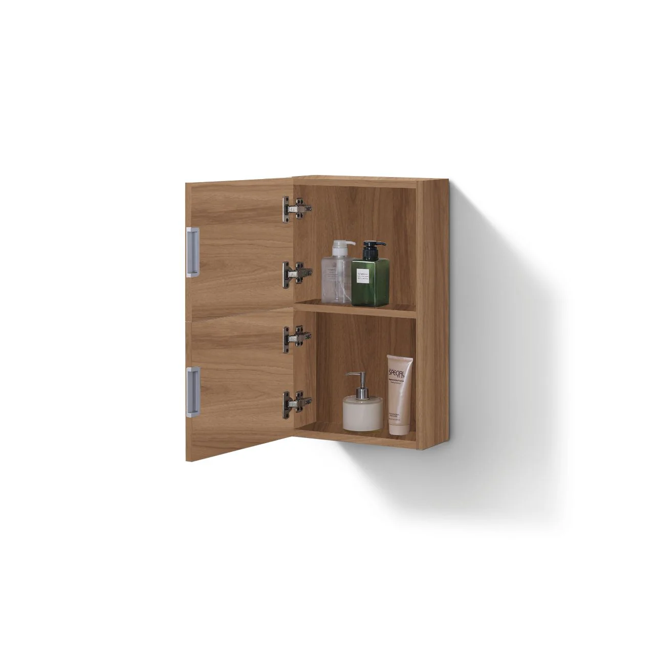Small Bathroom Honey Oak Linen Side Cabinet w/ 2 Storage Areas - Image 3