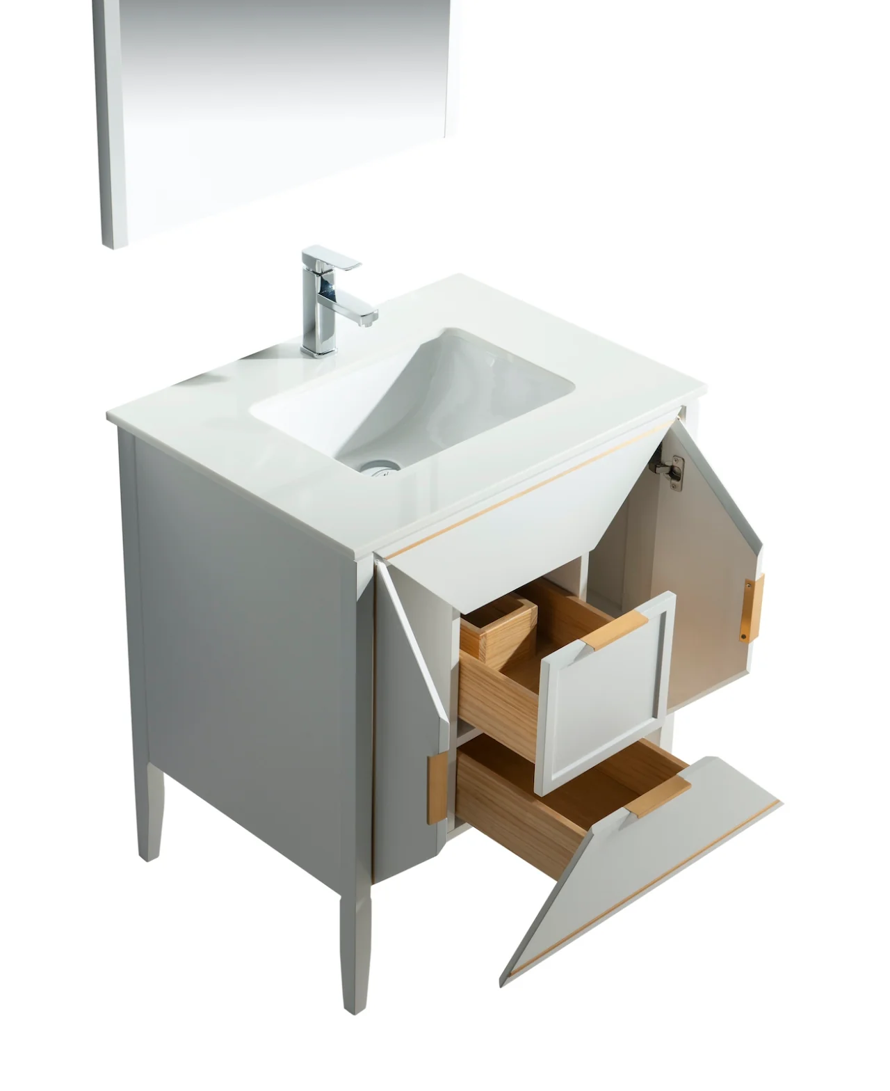 Vetro 30″ Inch Gloss White Vanity W/ Quartz Counter Top - Image 4