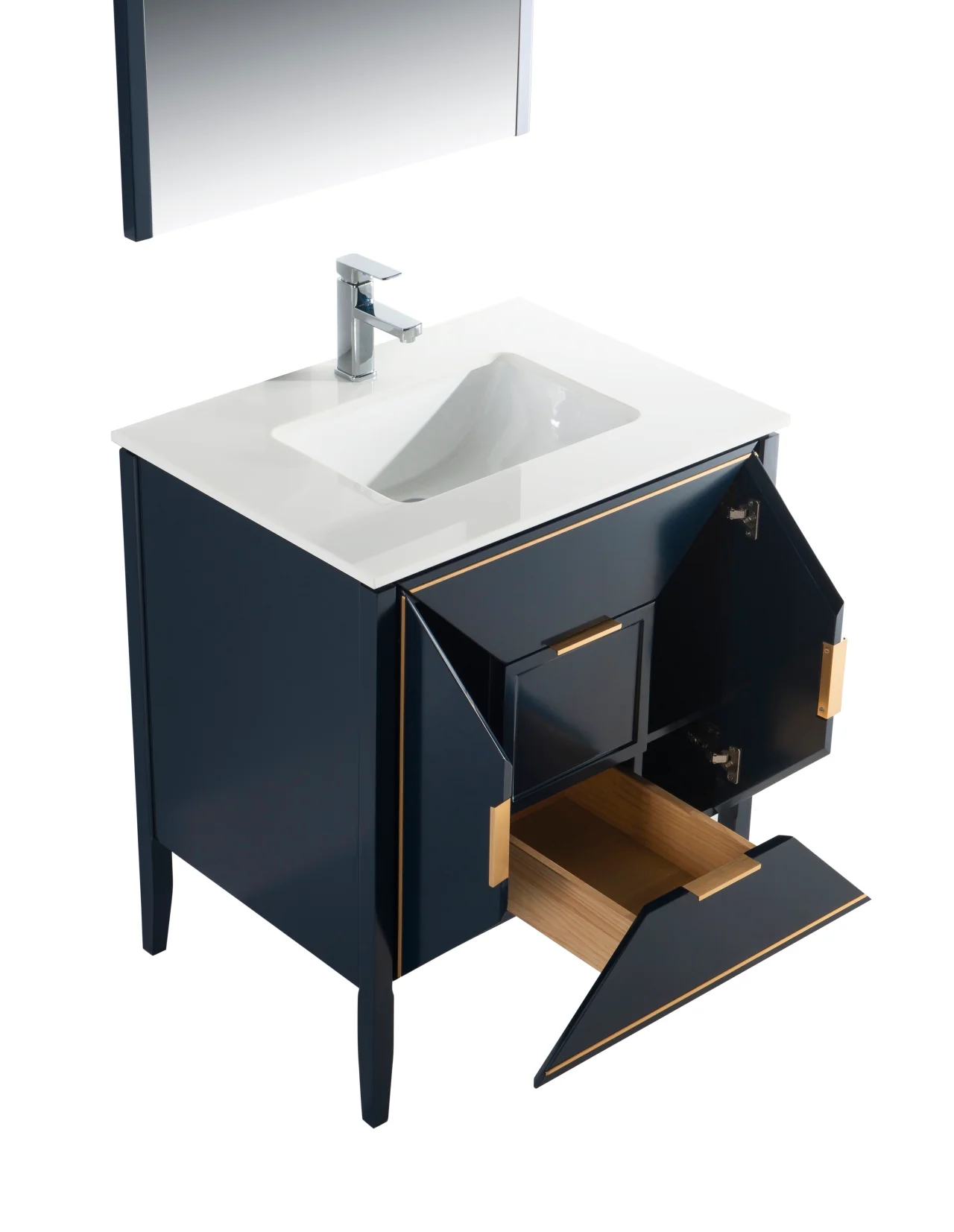 Vetro 30″ Inch Navy Blue Vanity W/ Quartz Counter Top - Image 4