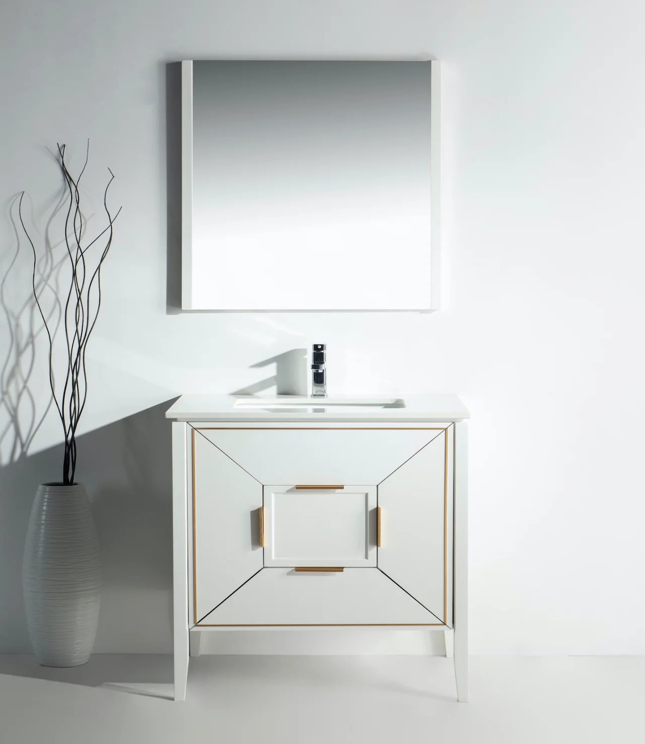 Vetro 36″ Inch Gloss White Vanity W/ Quartz Counter Top - Image 3