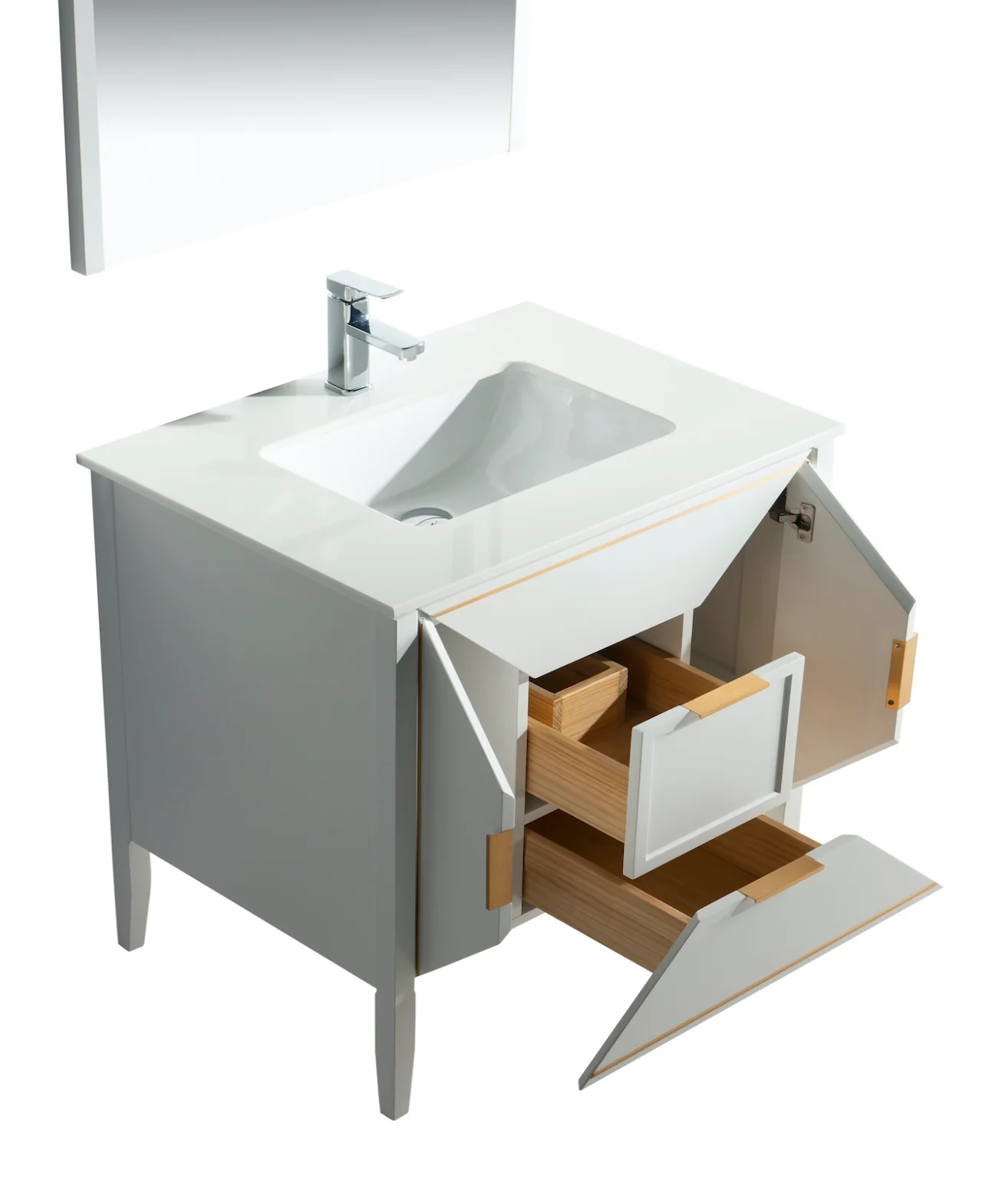Vetro 36″ Inch Gloss White Vanity W/ Quartz Counter Top - Image 4
