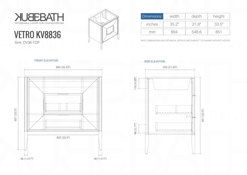 Vetro 36″ Inch Gloss White Vanity W/ Quartz Counter Top - Image 7