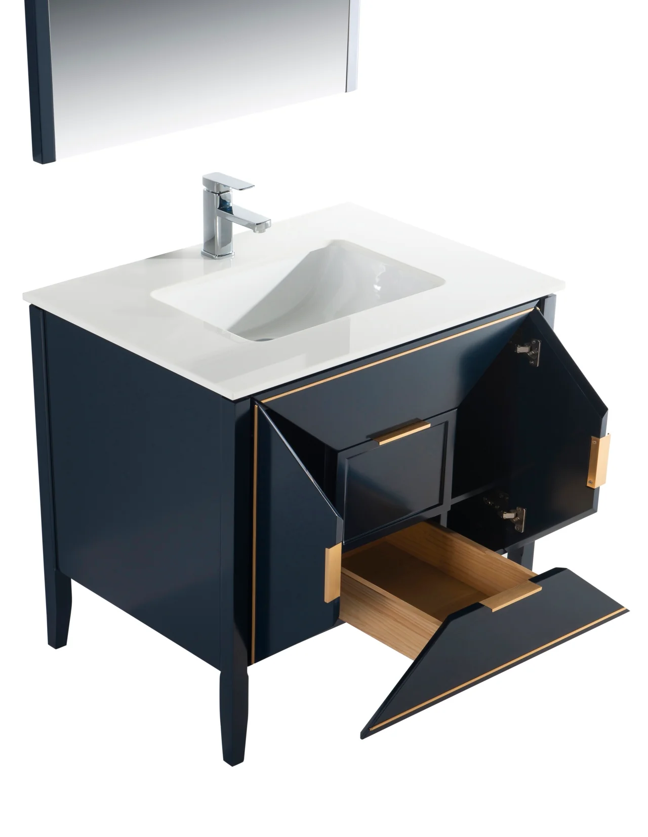 Vetro 36″ Inch Navy Blue Vanity W/ Quartz Counter Top - Image 4