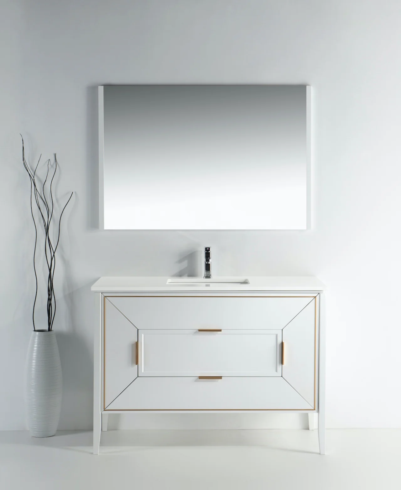 Vetro 48″ Inch Gloss White Vanity W/ Quartz Counter Top - Image 3
