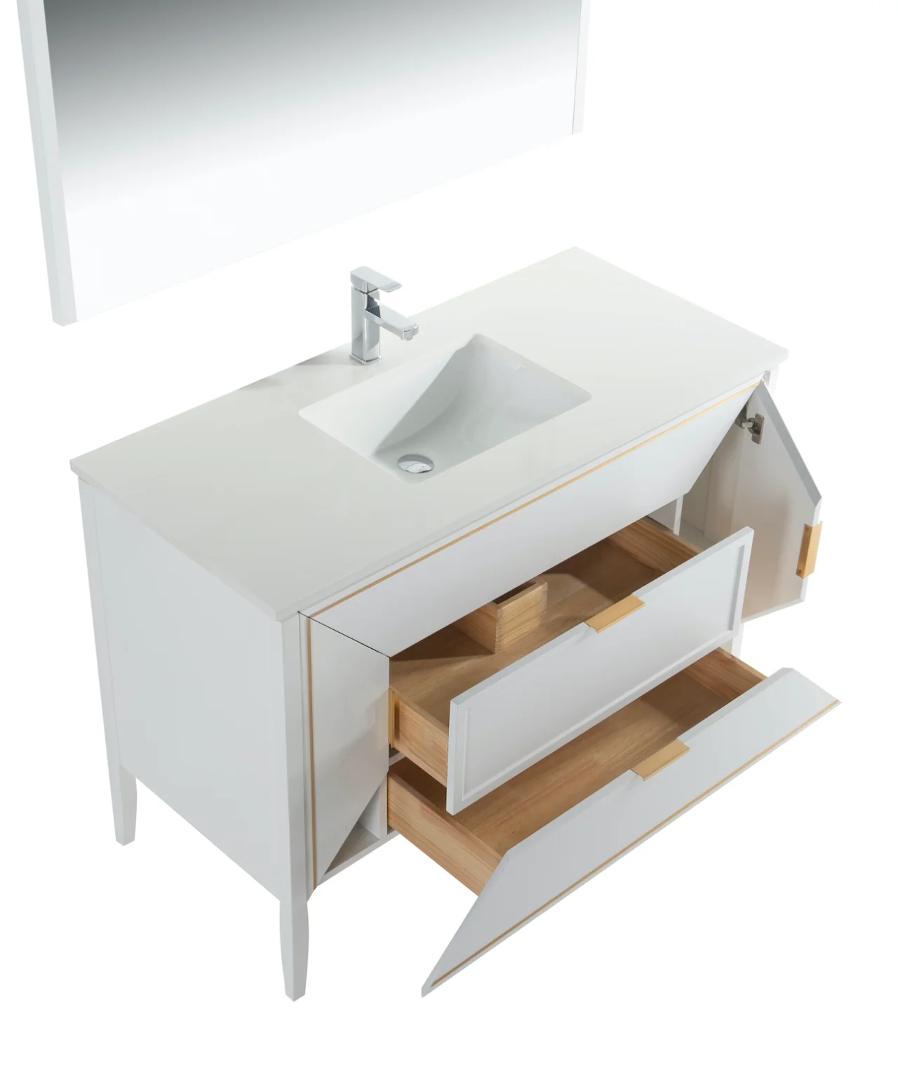 Vetro 48″ Inch Gloss White Vanity W/ Quartz Counter Top - Image 4