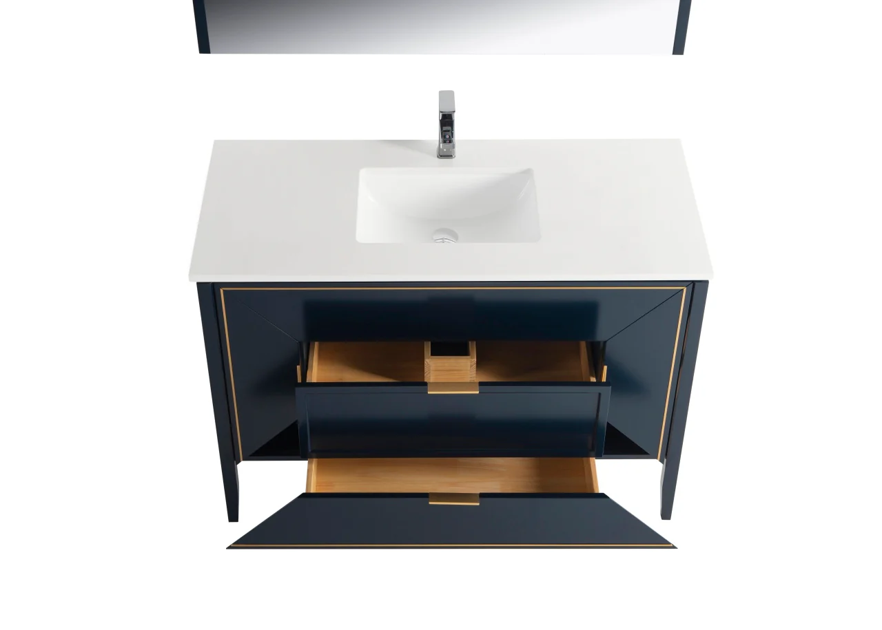 Vetro 48″ Inch Navy Blue Vanity W/ Quartz Counter Top - Image 5