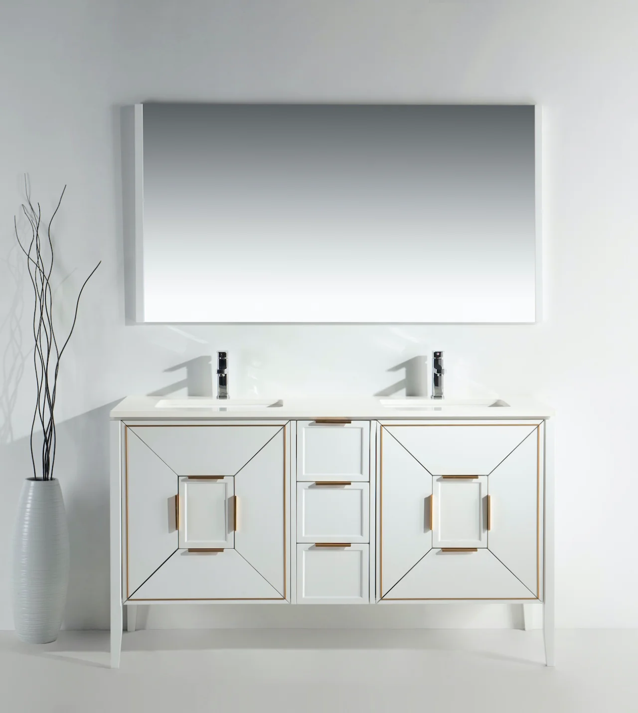 Vetro 60″ Inch Gloss White Vanity W/ Quartz Counter Top - Image 3