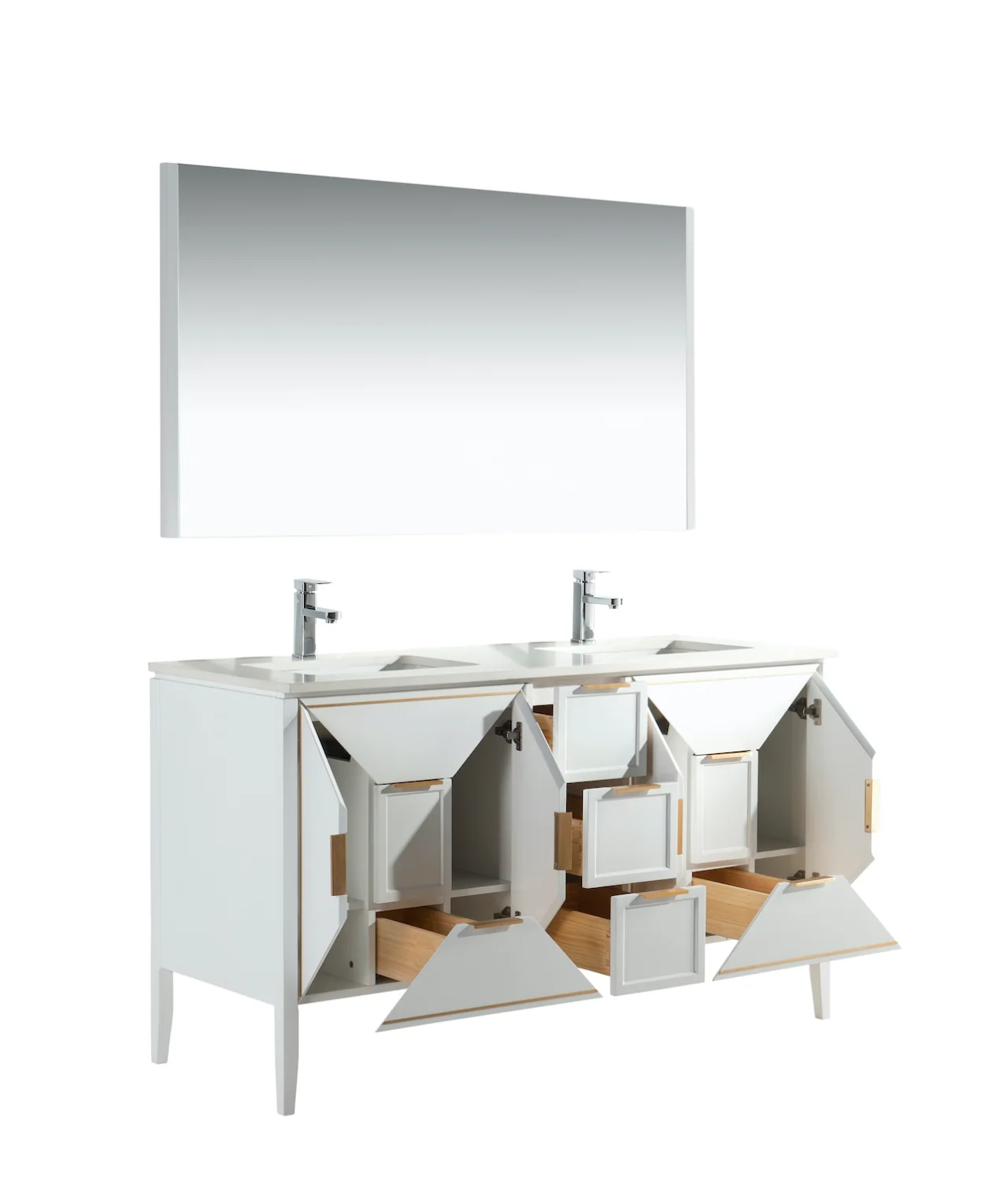 Vetro 60″ Inch Gloss White Vanity W/ Quartz Counter Top - Image 4