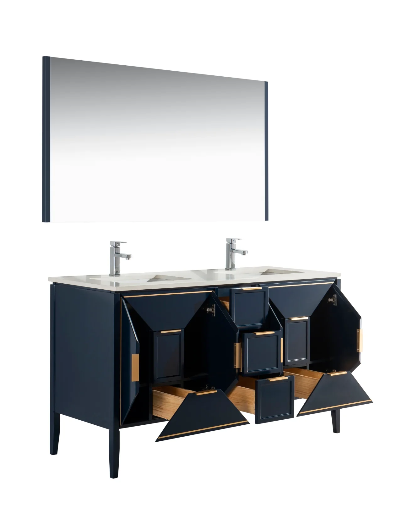 Vetro 60″ Inch Navy Blue Vanity W/ Quartz Counter Top - Image 4